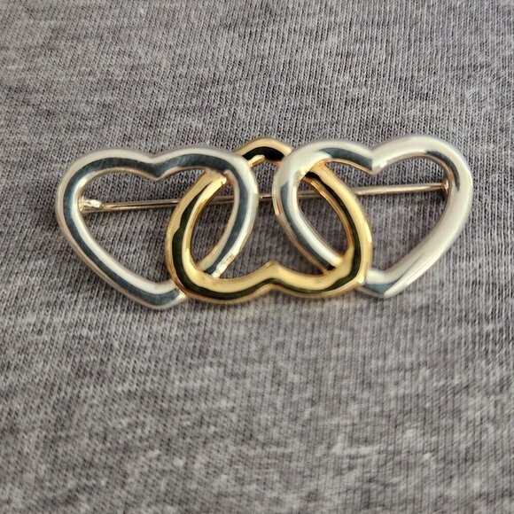 Ross Simon Sterling Silver & 14k Gold Heart Brooch & Earrings - Picture 2 of 8